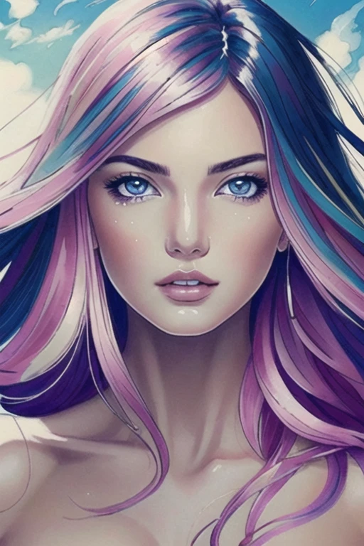 (masterpiece), (best illustration), 1girl, solo, long hair, violet and pink hair, vivid green eyes, punk clothing, large breasts, depth of field, solo, extreme light and shadow, masterpiece, rich in detail, (fine features), (highest quality), (masterpiece), (detailed eyes), (beautiful) detailed, beautiful detailed eyes, upper body, (close up), (extremely detailed digital art wallpaper),(masterpiece), (best quality), (ultra-detailed), (best illustration),(best shadow),perfect lighting , vivid colors