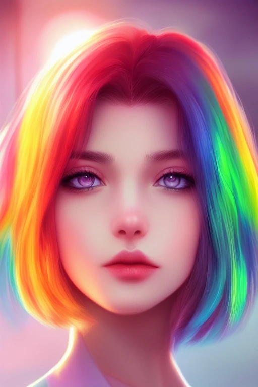 digital illustration style, book cover, incredibly detailed, 1girl, rainbow hair, kimono, summer time, heterochromia, looking_at_viewer, short_hair, solo, foggy future cinematic lighting, wlop, art by artgerm, anidzk2<lora:LORA1024CV1024digitalVividMemoriesAnime_10:1>