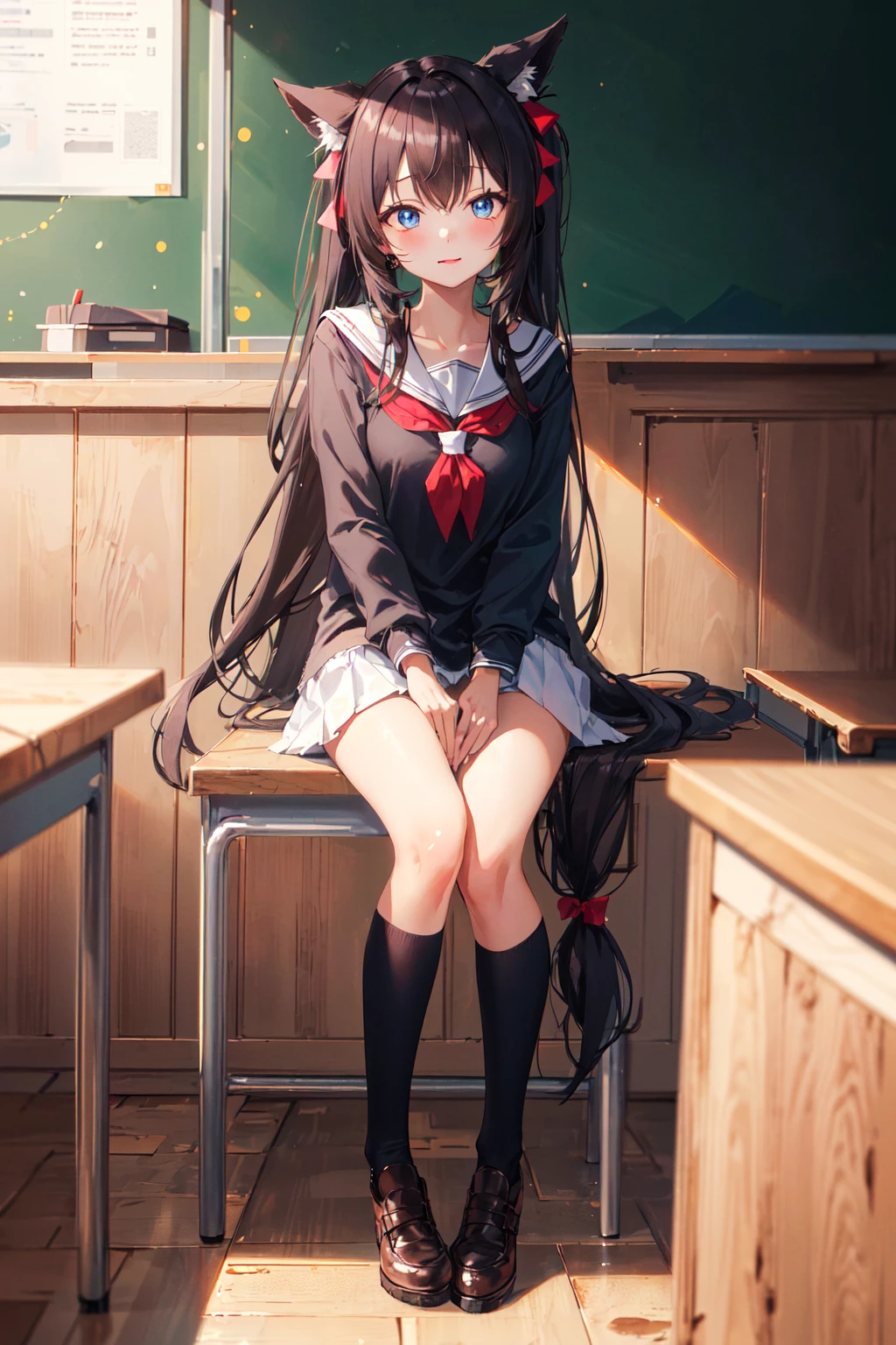 ((masterpiece)), ((top quality, best quality)),
1girl, full body, (kawaii, cute girl, very long hair, :1.2), BREAK
(detailed background:1.4), ultra-detailed background,
school, classroom,
