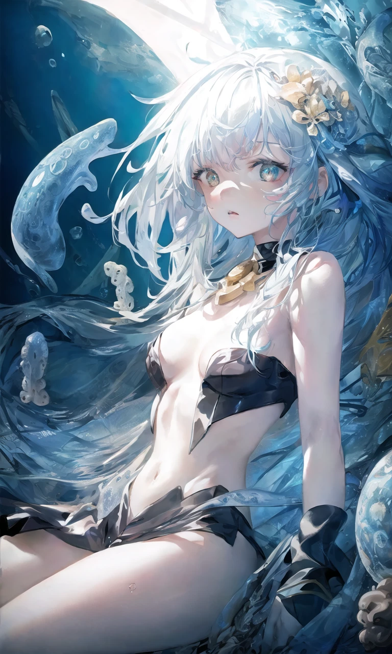 art by Cornflower, dreamy, <hypernet:Cornflower_Phantom:1.0>
(best quality,Amazing,Beautiful golden eyes,finely detail,Depth of field,extremely detailed CG unity 8k wallpaper,(1 girl :1.5),Deep sea background,jellyfish,masterpiece,fluttered detailed splashs, beautiful detailed water,cosmic eyes,Shock sensation,(realistic :0.5),octopus,original)