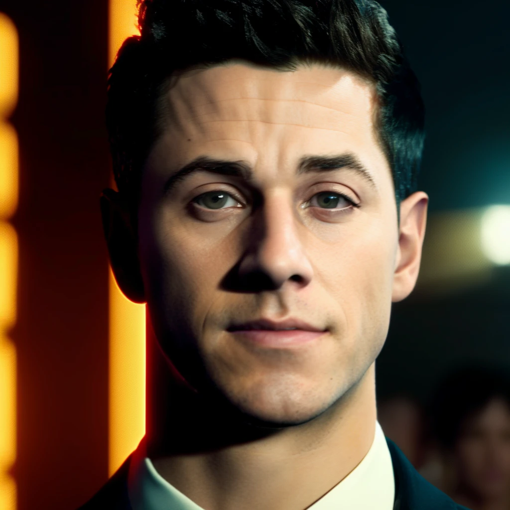redshift style portrait of davidhenrie person in a party, as ironman, high resolution, 4k, in blade runner, octane render, <lora:davidhenrie_5280:1>