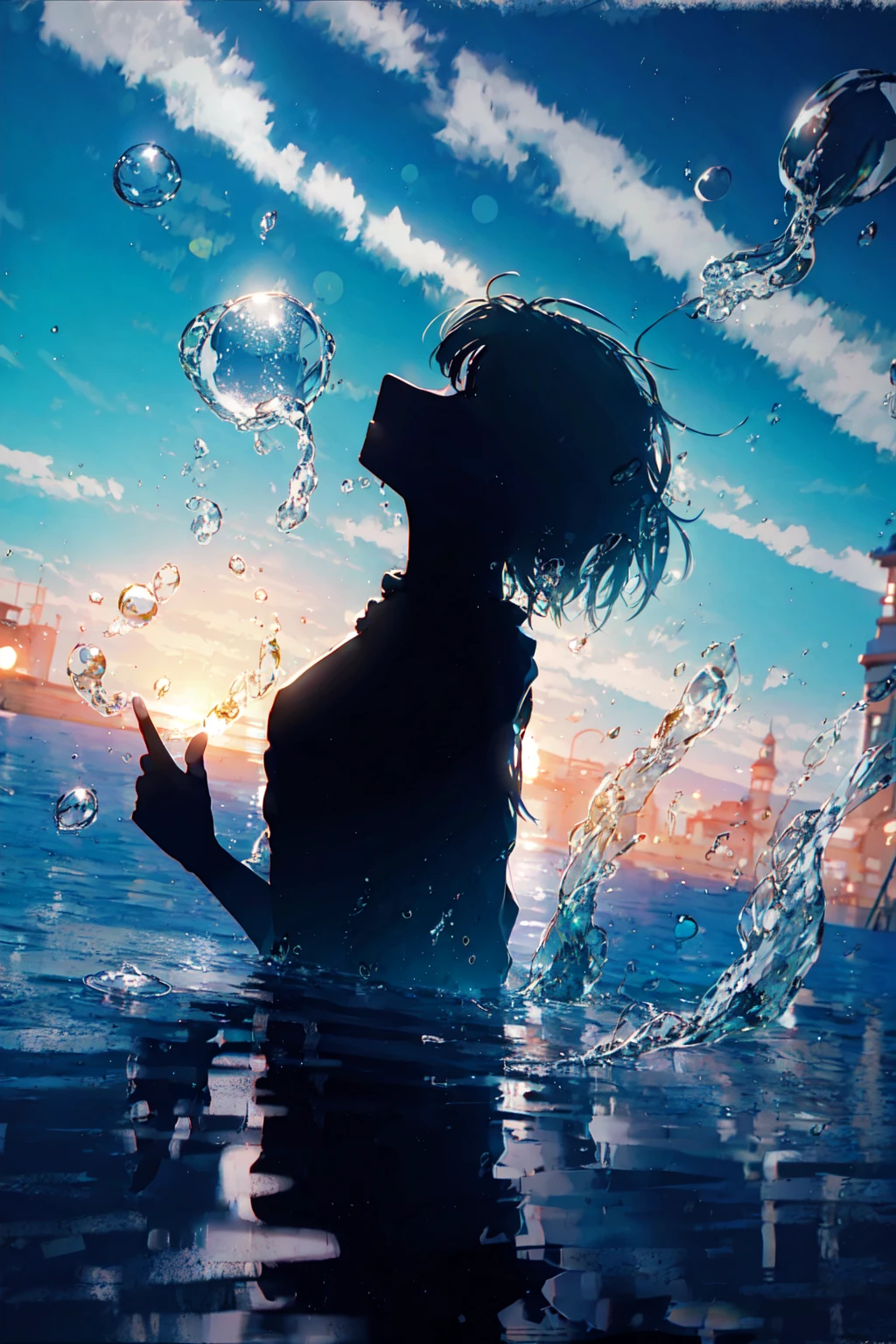 masterpiece, best quality, 1girl, <lora:Silhouette:1>,Silhouette,water bubbles