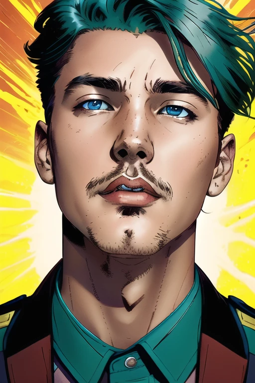 1boy, male focus, solo, green eyes, seductive, teal hair,  sexy, open clothes, looking at viewer, flying, x-men, gambit of the x-men, full body, sexy position, comic book wallpaper, illustration, dynamic angle,