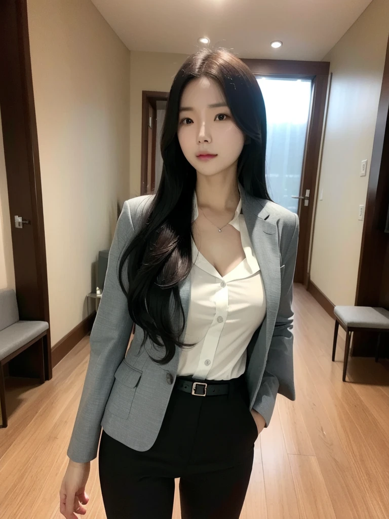<lora:koreanDollLikeness_v15:0.7>, ultra detailed, RAW photo,best quality, (realistic:1.2), 1 korean Soonkyu Lee, 16k, realistic photography, professional color graded, physically based rendering, highres, b-cup, hair wave, naked, motel, front, casual suit, f 2.4, 35mm