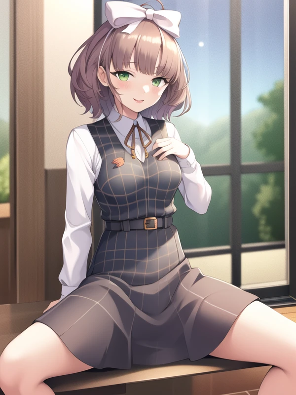 <lora:asuka_hina:1>,asuka_hina,dress,indoor,solo,sitting, spread legs,