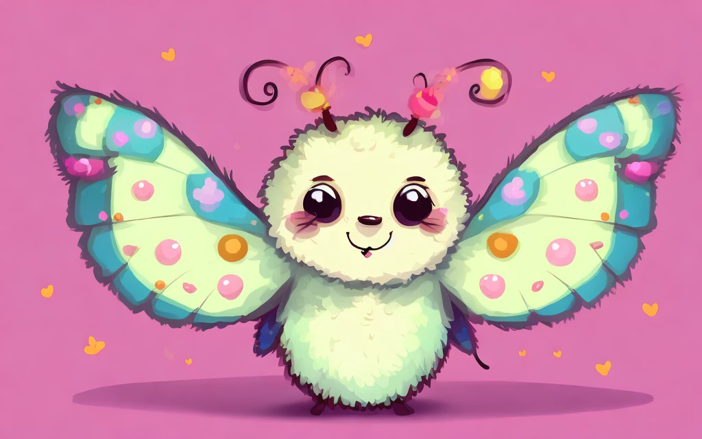 cartoon art of a cute happy fluffy little moth