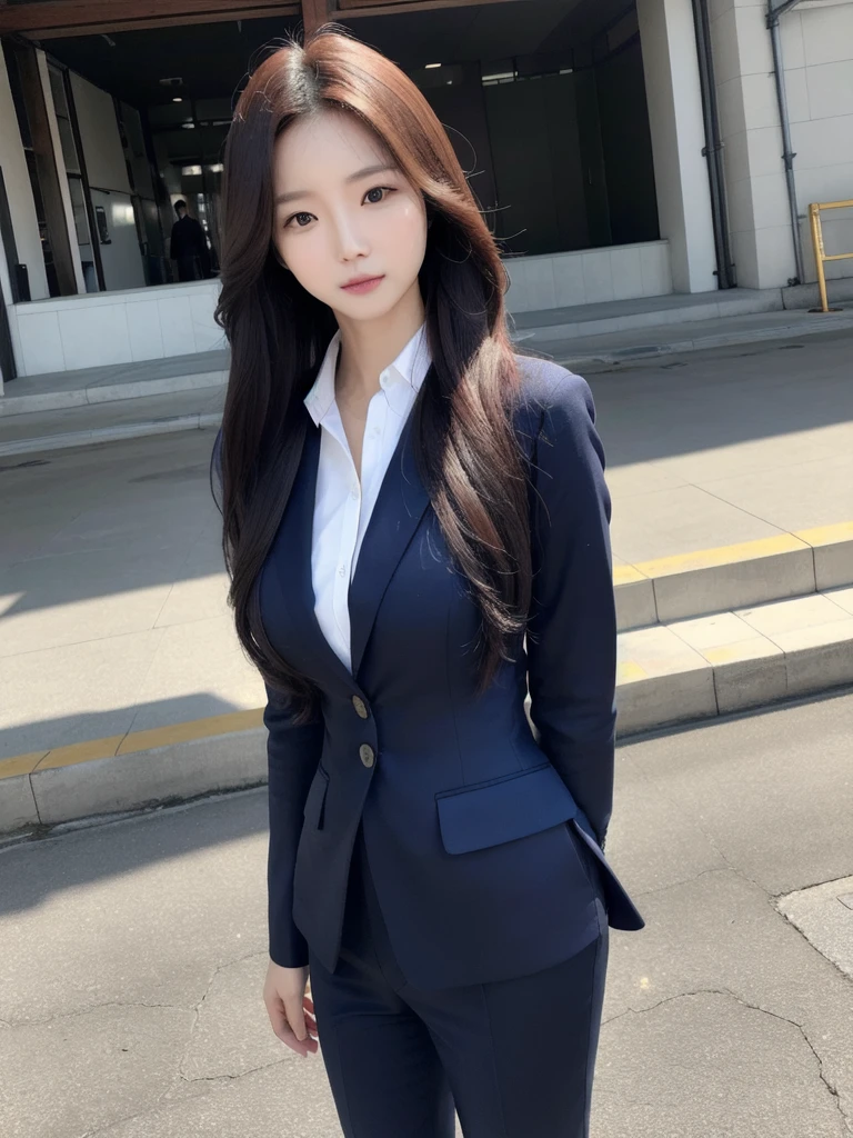 <lora:koreanDollLikeness_v15:0.7>, ultra detailed, RAW photo,best quality, (realistic:1.2), 1 korean, 16k, realistic photography, professional color graded, physically based rendering, highres, b-cup, hair wave, front, casual suit, f 2.4, 35mm