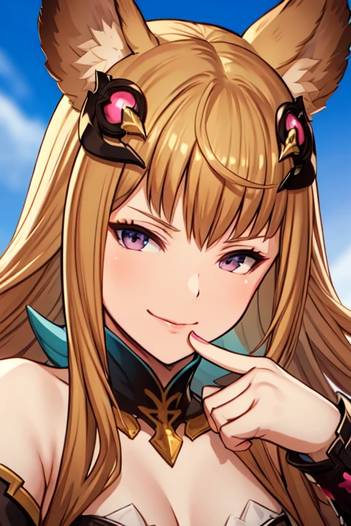 ((extreme detail)),(ultra-detailed),(painting), chiaroscuro, extremely detailed CG unity 8k wallpaper, masterpiece, best quality, <lora:MeteraFULL:0.7>Metera, revealing clothes, hair ornament, long hair, smile, closed mouth, finger to mouth, index finger raised, looking at viewer, head turn, portrait, day, outdoors, cloud