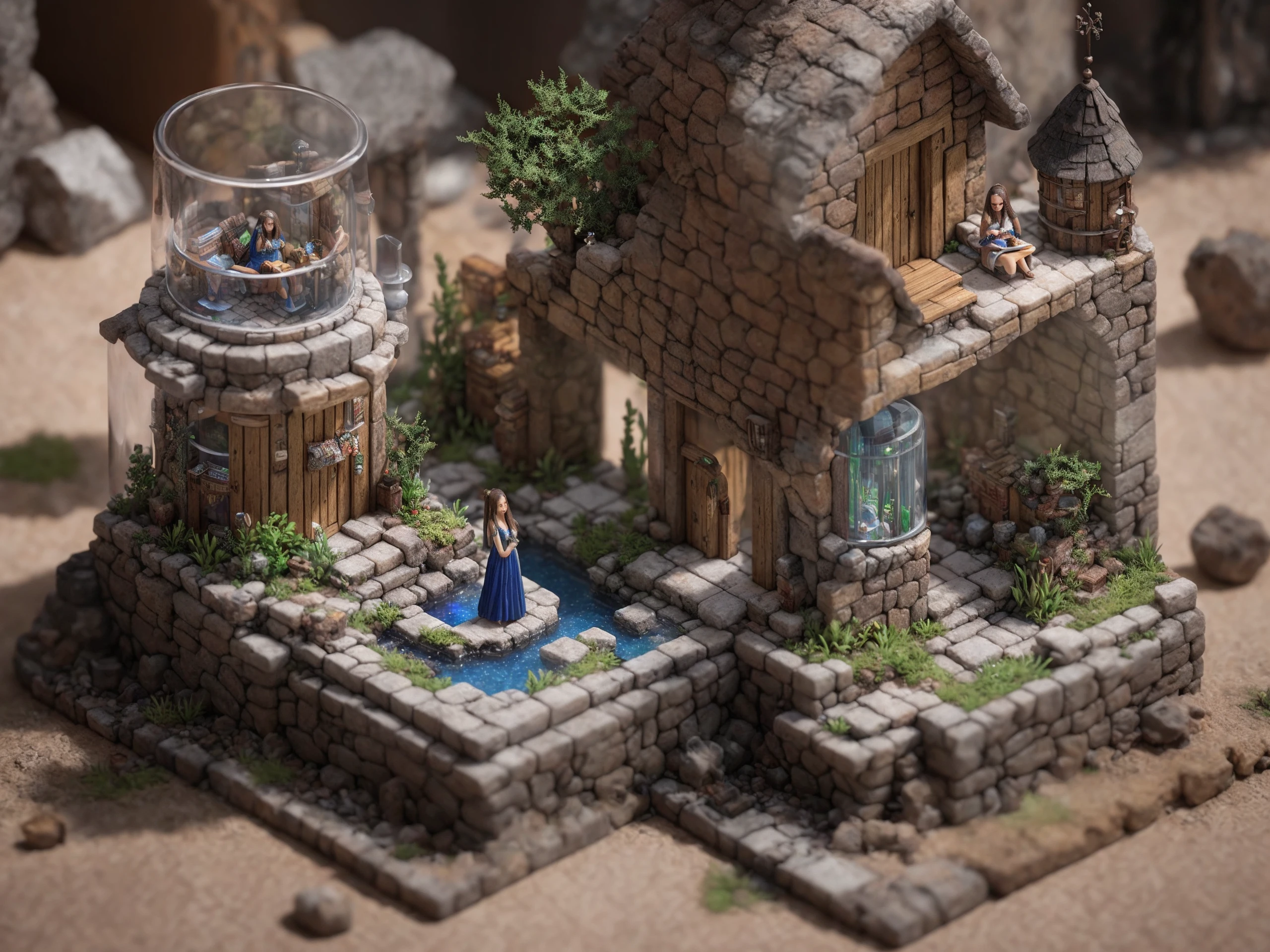 mini\(ttp\), (8k, RAW photo, best quality, masterpiece:1.2), (realistic:1.37),(a beautiful girl in dungeon), miniature, landscape, (((isometric))), glass tank, in bowl, (8k, best quality, masterpiece:1.2), (realistic, photo-realistic:1.37), ultra-detailed, <lora:miniature_V1:0.6>,