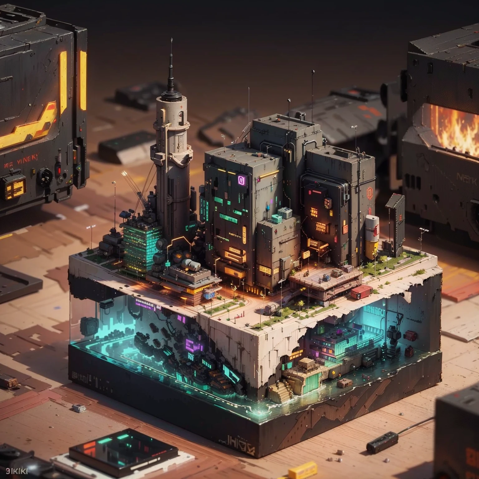 mini\(ttp\), (8k, RAW photo, best quality, masterpiece:1.2), cyberpunk city, miniature, landscape,  isometric,  <lora:miniature_V1:0.8>