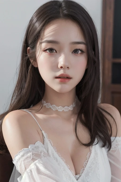 best quality,highest quality,masterpiece,extremely detailed,high res,4k,ultra high res,detailed shadow,ultra realistic,realistic,dramatic lighting,1girl,solo,detailed face,realistic eyes,realistic skin,white dress, thighhighs,