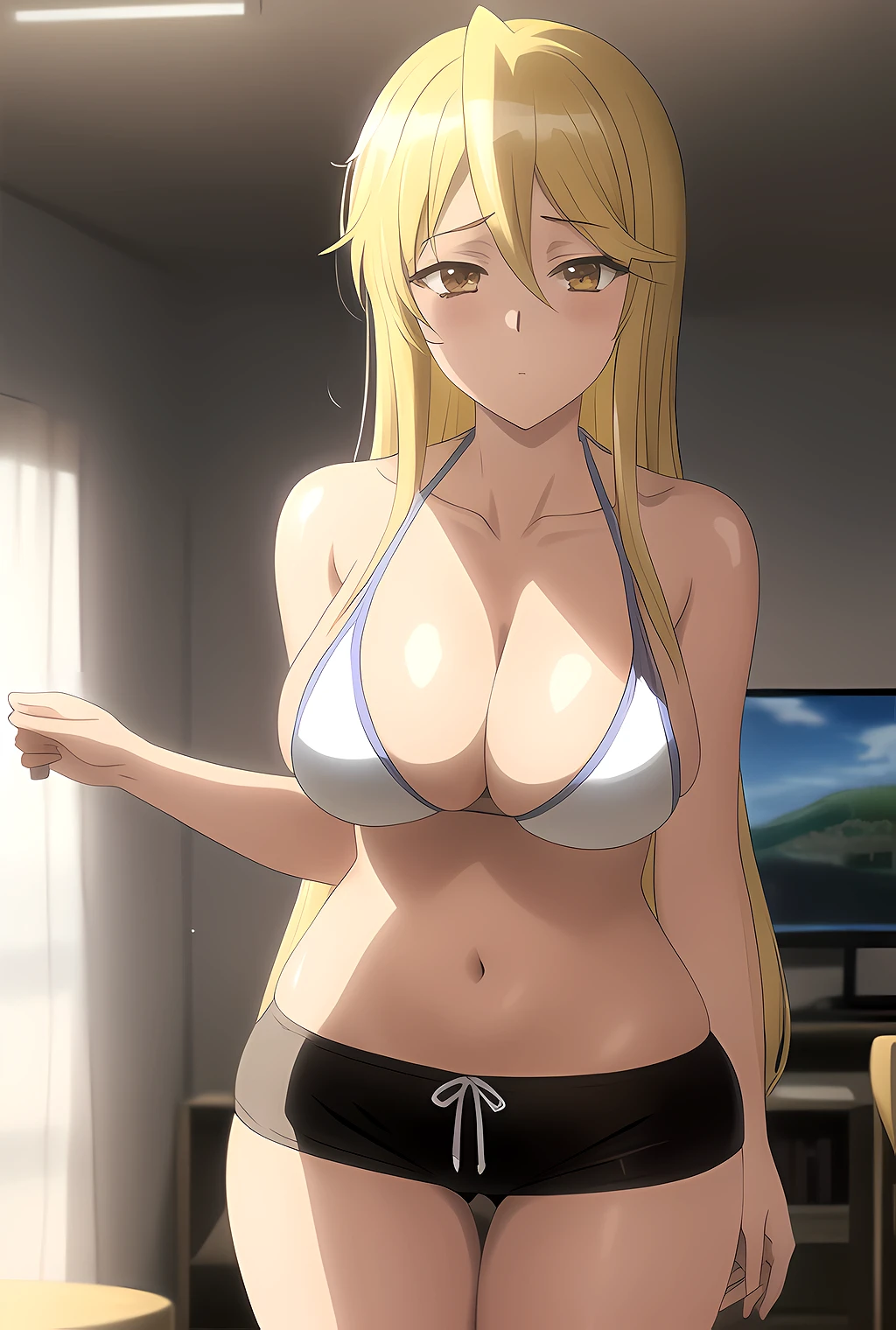 high definition, 8K, detailed face, grabbing her breast, showing her breast, Lucy Heartfilia from Fairytail, ((Dark brown eyes)), ((covered with a towel)), spa, ((large breasts)), slim and thin, body of equal proportions, ((focus on her breast)), front view, four fingers and 1 thumb, ((2 hands)), Blonde hair, Beautiful smile, Smiling at viewer, blushing cheeks,