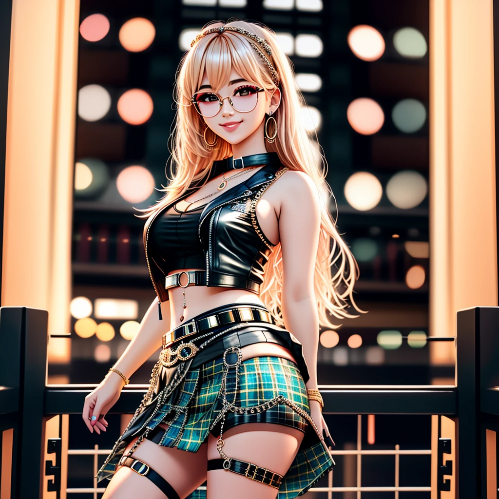 Masterpiece,8k, perfect face highly detailed,HDR, ultra realistic photoshoot, absurdres,award winning photo, extremely detailed, amazing, fine detail, smiling, excited, fit woman, tiny waist,egirl makeup,
<lora:Asian_Urban_Gal:0.8>, Urban_Gal, a woman with blonde hair , Nadia wearing Urban_Gal, tank top, leather jacket, sunglasses,(((plaid skirt))),chains connected to rings, fishnets,
modelshoot
<lora:Nadia:0.65>