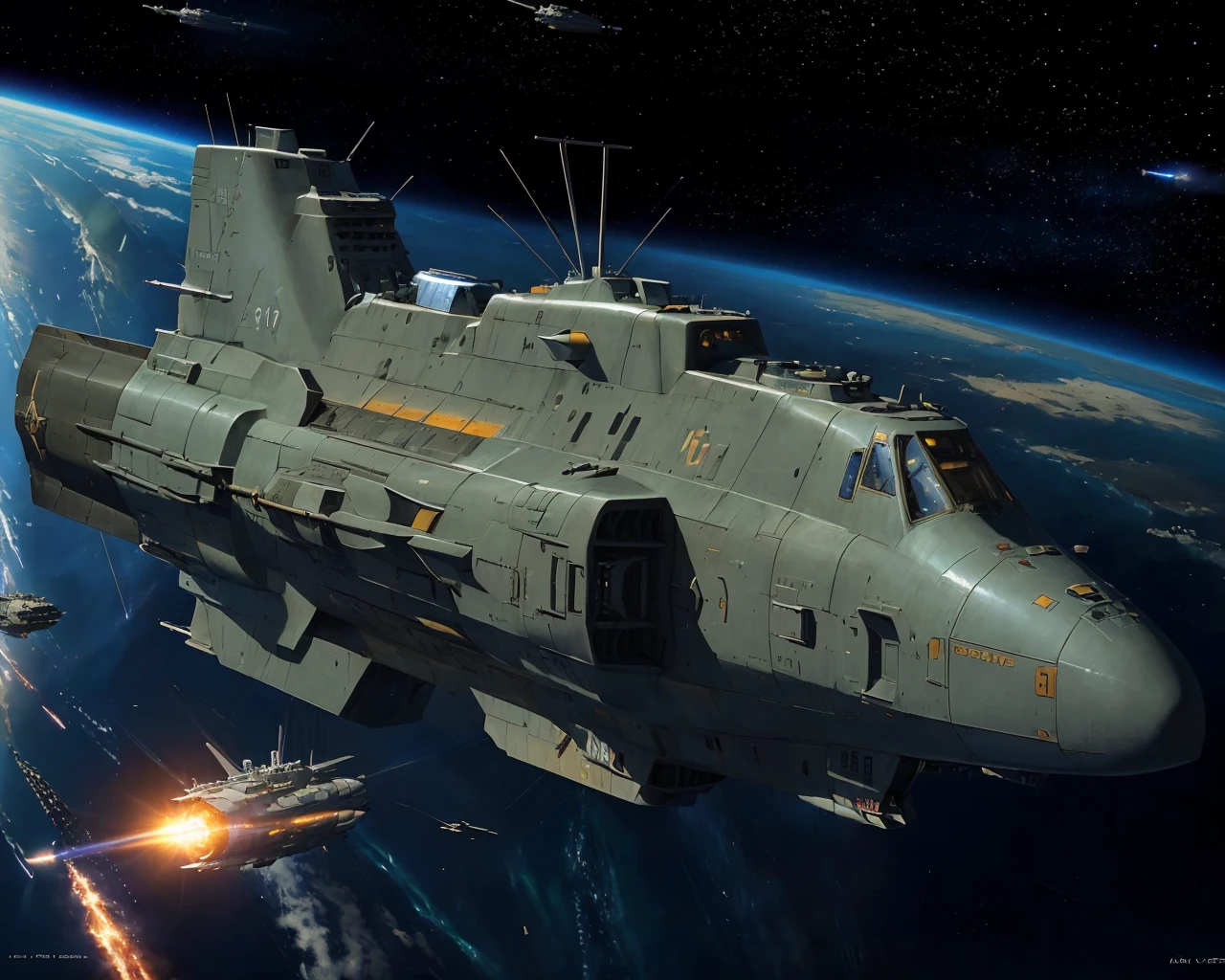 best quality,masterpiece,highly detailed,ultra-detailed,
(logh spacecraft, space_battleship look like submarine u2 science fiction , scifi :1.1) in orbit earth \(planet\), starry sky, nebula, beam,laser,glowing engin,
<lora:LOGH_FPA_V02:0.6>