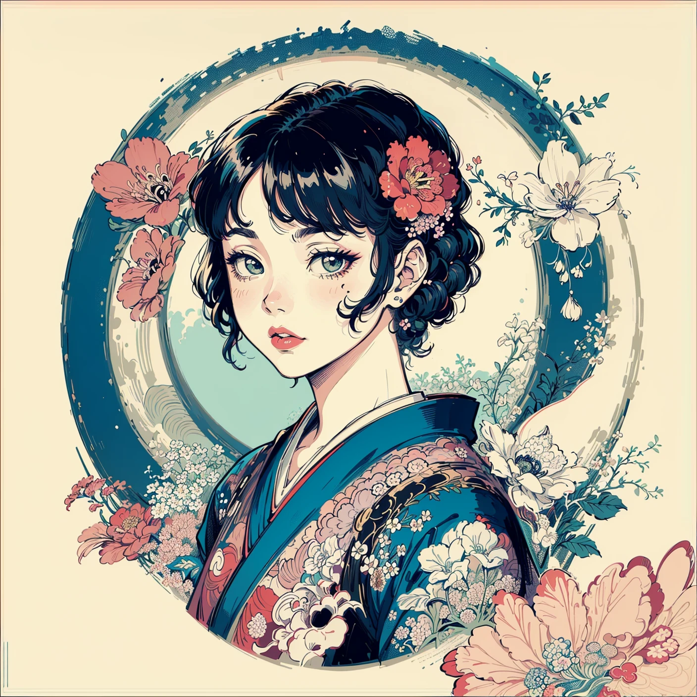 (masterpiece, top quality, best, official art, beautiful and aesthetic:1.2),
1girl, (pop art:1.4), (zentangle, flower effects:1.2), (art nouveau:1.1),((ukiyoe)),