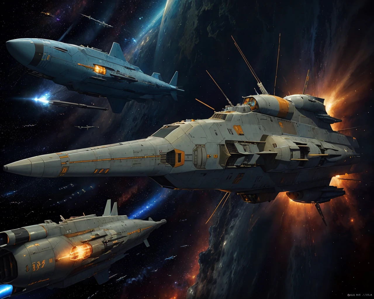 best quality,masterpiece,highly detailed,ultra-detailed,
(logh spacecraft, space_battleship look like submarine u2 Hammerhead sharks , science fiction , scifi :1.1) in orbit earth \(planet\), starry sky, nebula, beam,laser,glowing engin,
<lora:LOGH_FPA_V02:0.6>