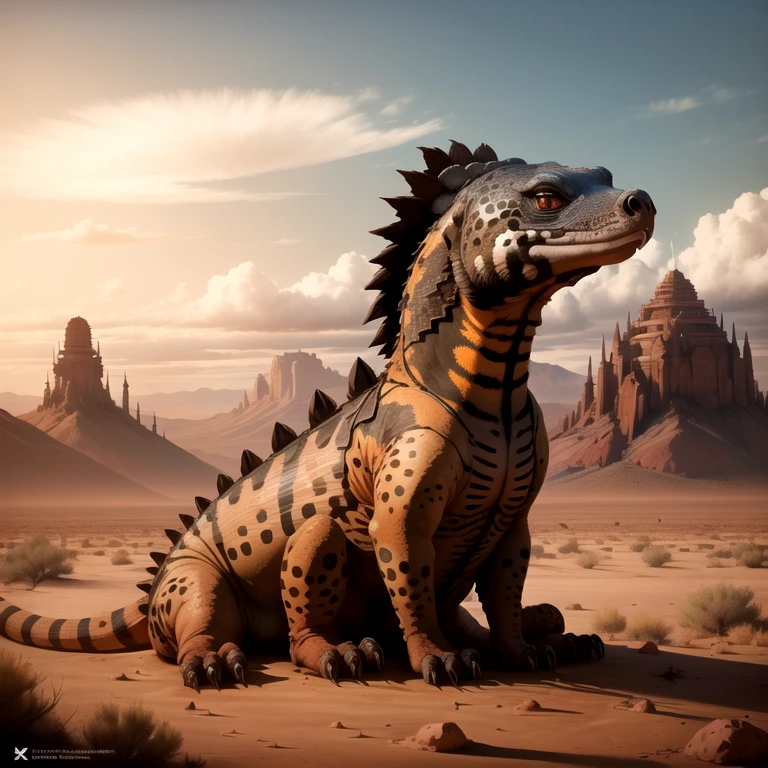 <lora:totempunkai_v10:0.4> concept art, a totem gila monster, desert setting, studio lighting, hdr, 8k, best quality, intricate, detailed,