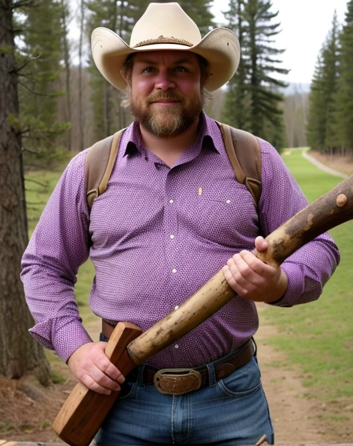 lumberjack held axe, cowboy shot