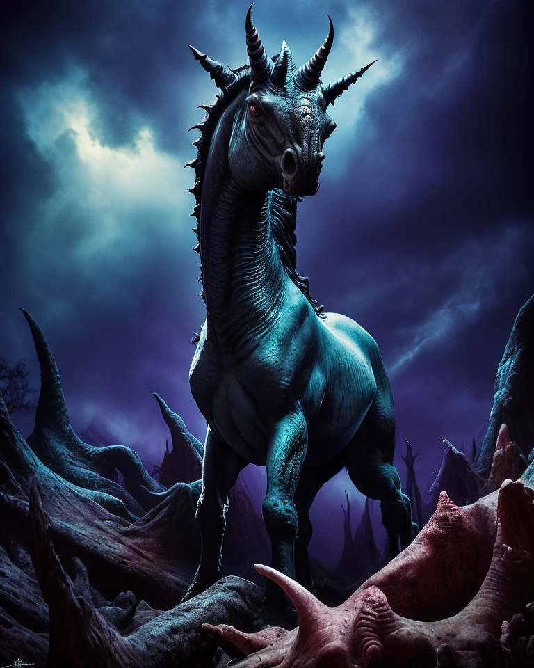 solo mid shot photo of a horror version of a wereseahorse unicorn hybrid by tim burton and lovecraft
dark fantasy background, majestic, thrilling
ultra realistic highly detailed intricate photorealistic analog style photograph sharp focus, dramatic lighting by Jeremy Geddes and Volkan Baga