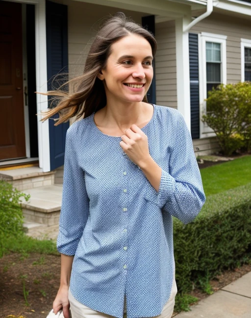 woman at neighbor wearing homewear