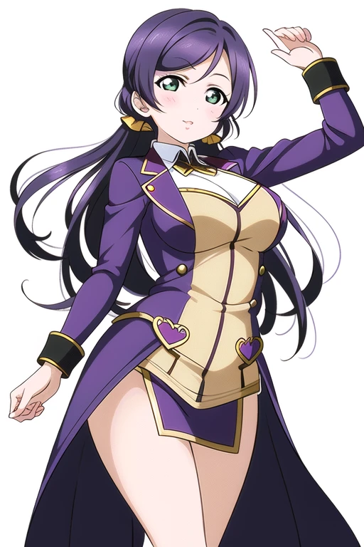 masterpiece, best quality, masterpiece, (1girl), <lora:LLCharV2-4:1>, (LLChar), white background, (toujou nozomi:1.1), (purple hair, green eyes, large breasts), playing with lego