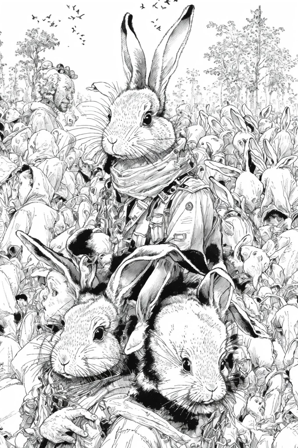 rabbit in a crowd, forest, kimjunggi style