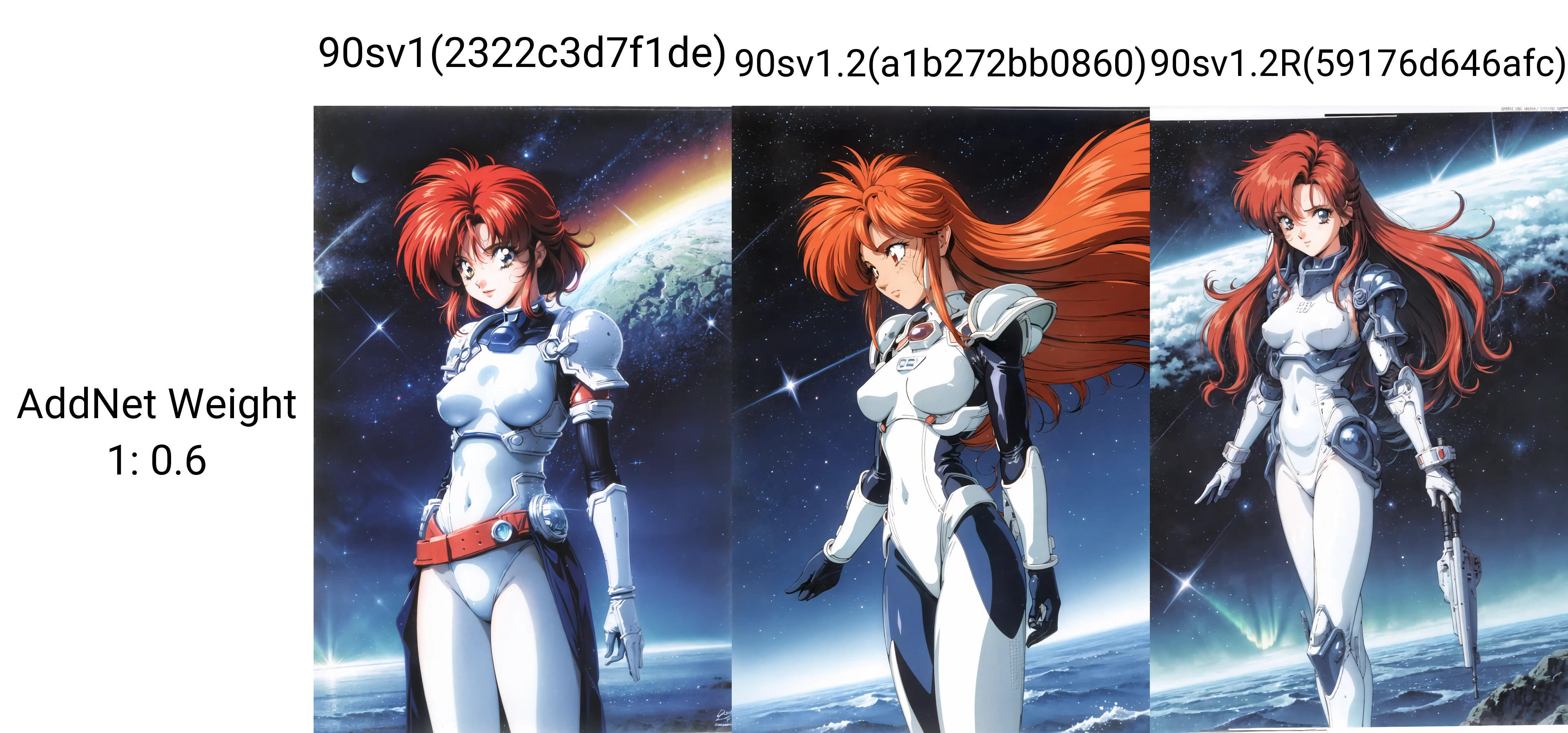1990s \(style\), 1980s \(style\), 1girl, armor, aurora, beach, breastplate, breasts, city lights, constellation, earth \(planet\), galaxy, horizon, light particles, medium breasts, milky way, multicolored hair, night, night sky, ocean, pauldrons, planet, red hair, retro artstyle, shooting star, shore, shoulder armor, sky, solo, space, space craft, spacesuit, star \(sky\), starry background, starry sky, starry sky print, water