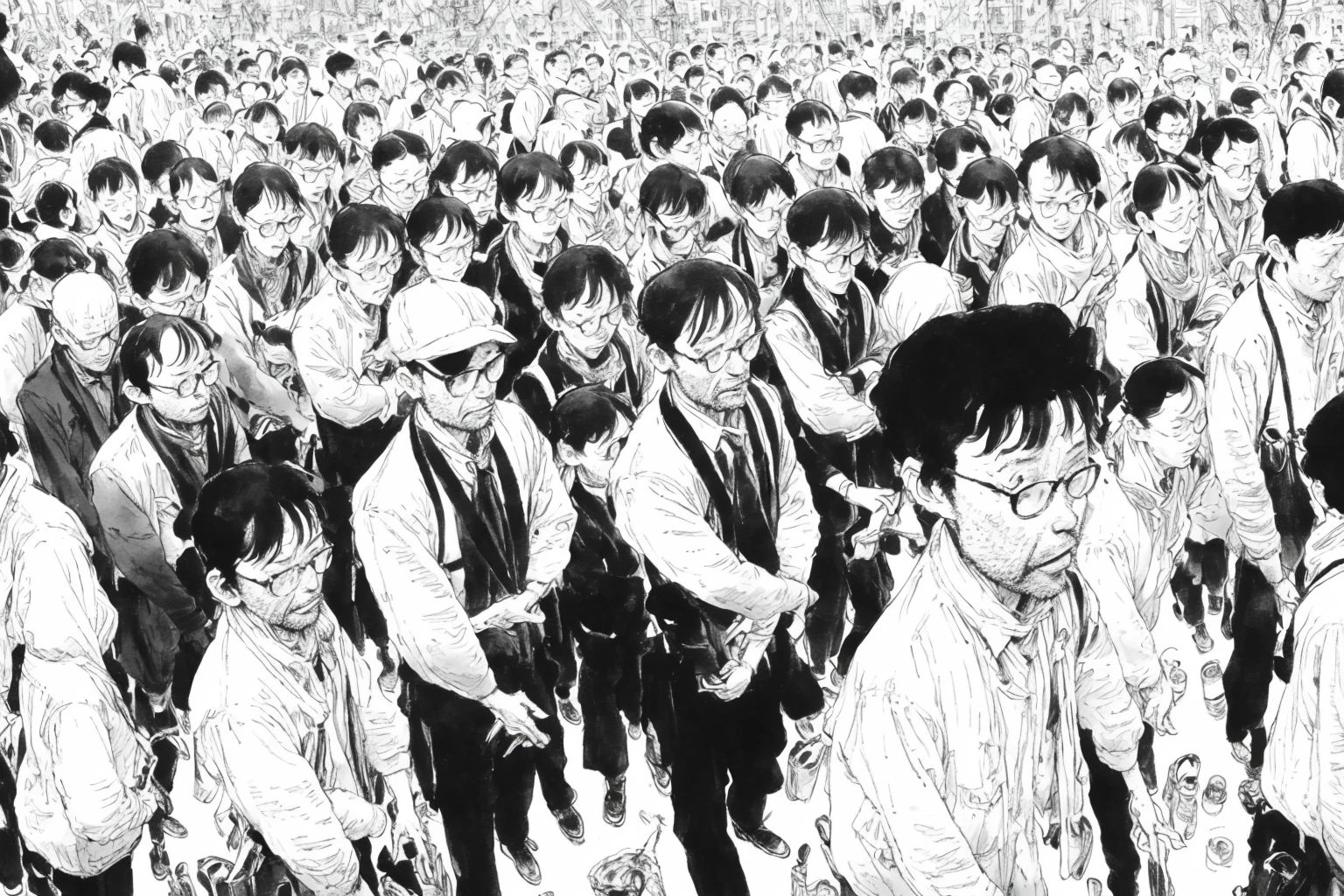 a group of people in a crowd, kimjunggi style