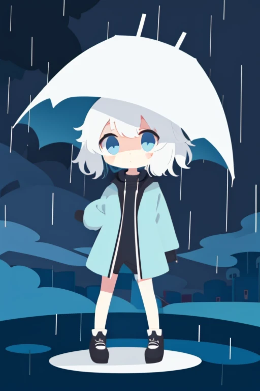 masterpiece,flat color1girl,chibi,white hair,blue eyes,kemono,scenery,evening,rainy,<lora:vectorv1-000150:1:1,0,0,0,0,0,0,0,1.2,0,0,1,1,1,1,0,0,1,1,1.1,1,1,1,1.3,1.3,1>