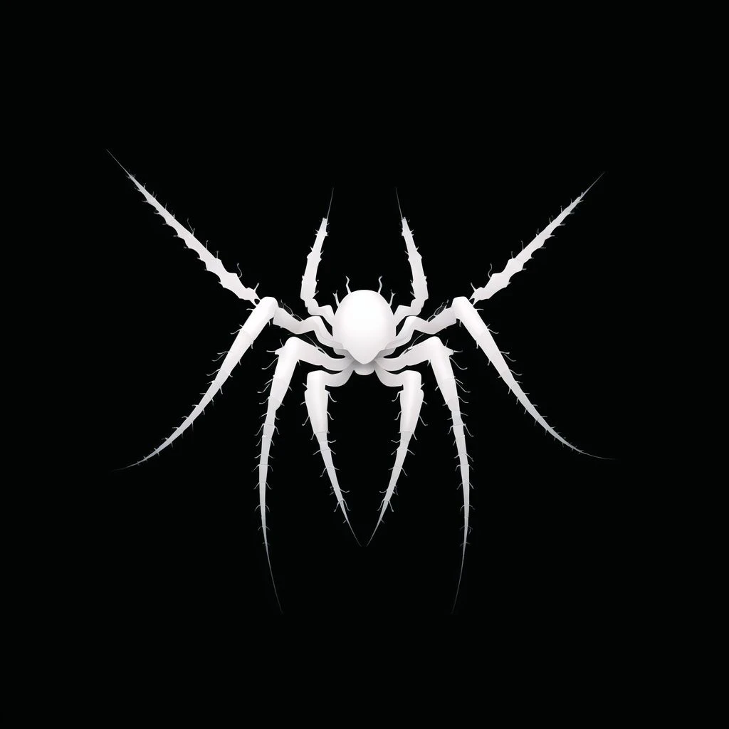 <lora:logoarchive:1>, logoarchive, black and white logo, A logo featuring a white spider with exaggerated legs and intricate detailing on its body, positioned against the black background.