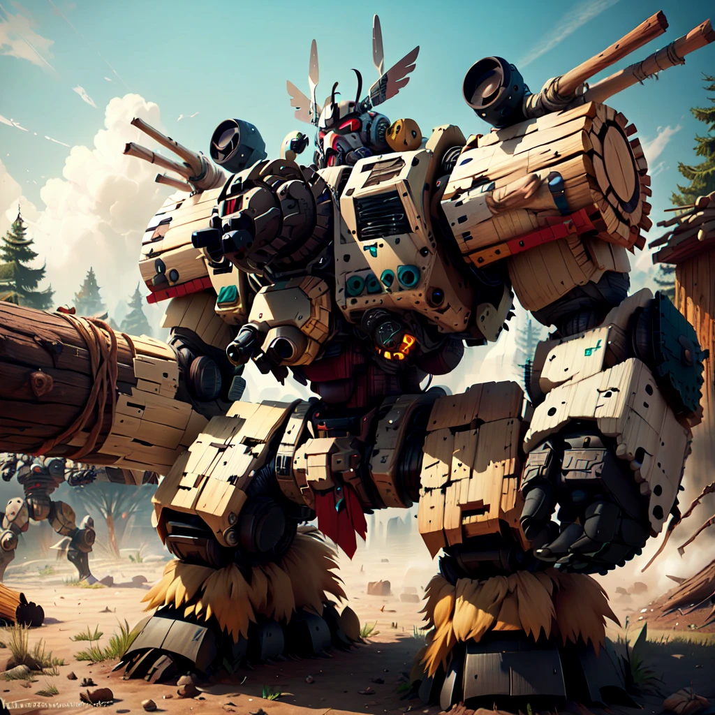 trending  <lora:totempunkai_v20:.7> totempunkai battle mech made of logs