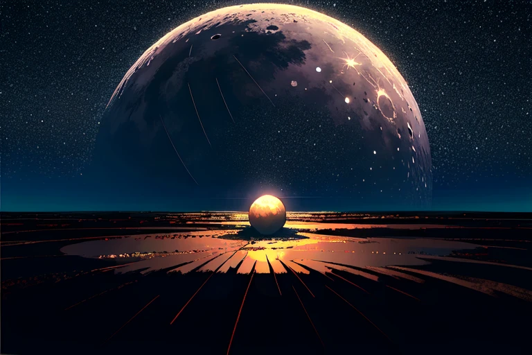 masterpiece, high quality,low light,ocean,[dark night,shooting star,sand],moon, no humans, realistic, <lora:last:1>