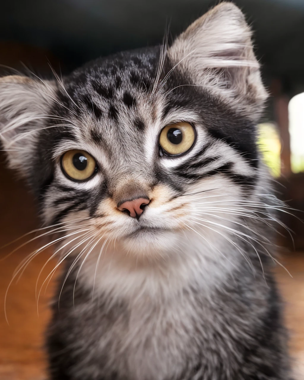 character design, realistic photo, photograph, cute tusuncub, tusun kitten, (realistic eye details), fluffy fur, (pallas's cat:0.5), cinematic lighting, (4k, hyper detailed), Global Illumination, (film grain:0.9), cute, best quality, DSLR, 24 Megapixels, Full Frame, , intense angle, masterpiece, portrait wallpaper, youhao, quanshenzhao