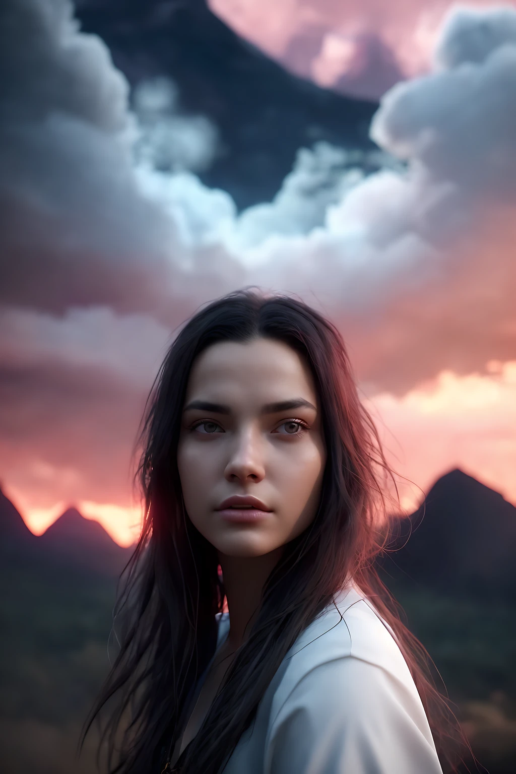 {best quality}, Ultra HD, cinematic ray, depth of field, solo focus,
1girl, beautiful face,
<lora:cangyunshan:0.5>,mountain, cloud,