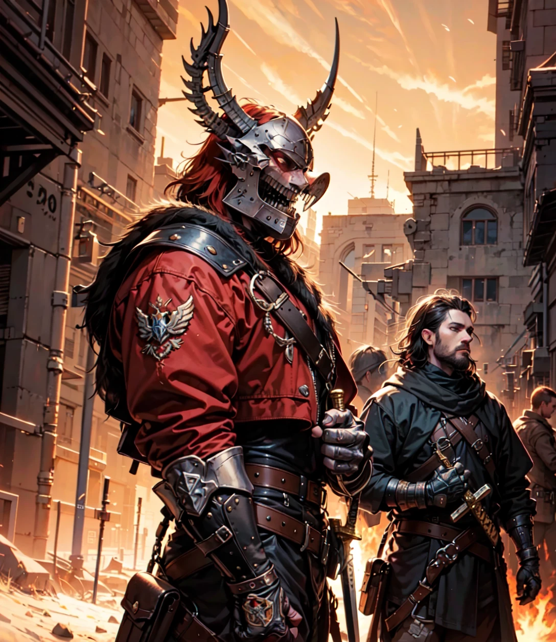 a badass looking man with a sword near a dark castle, epic, dynamic, cool as fuck, fantasy, warhammer