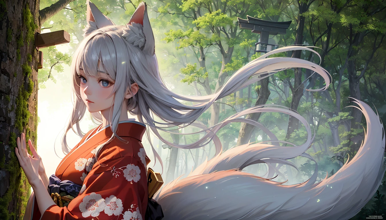 masterpiece, best quality,
1girl, looking at another, outdoor, evening glow,
japanese little deity with fox ears and tail, weathered and unpopular Shinto shrine, deity's lonely expression and gestures waiting for visitors, whimsical and endearing personality displayed through humorous actions and expressions, small accompanying spirits, serene Japanese landscape, surrounding forest,
rim lighting, side lighting, cinematic light, ultra high res, 8k uhd, film grain,best shadow, delicate, RAW, light particles,
detailed skin texture, detailed cloth texture, beautiful detailed face, intricate details, ultra detailed,