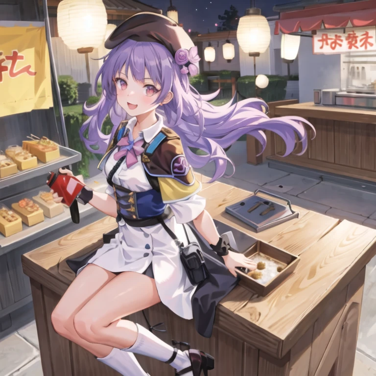 masterpiece, best quality, 1girl,(solo:1.3),standing,official art, simple background, close-up,looking at viewer, 
TakanashiHinata,long hair, light purple hair,red eyes,beret,