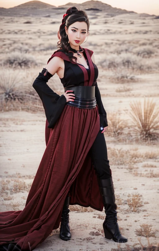 woman dressed in a sthoutfit in a pinup pose,on desert,RAW photo, 8k uhd, dslr, soft lighting, high quality, film grain, Fujifilm XT3,8k HD high definition detailed realistic, hyper detailed,higly detailed face,higly detailed hands <lora:SithoutfitV2:1>