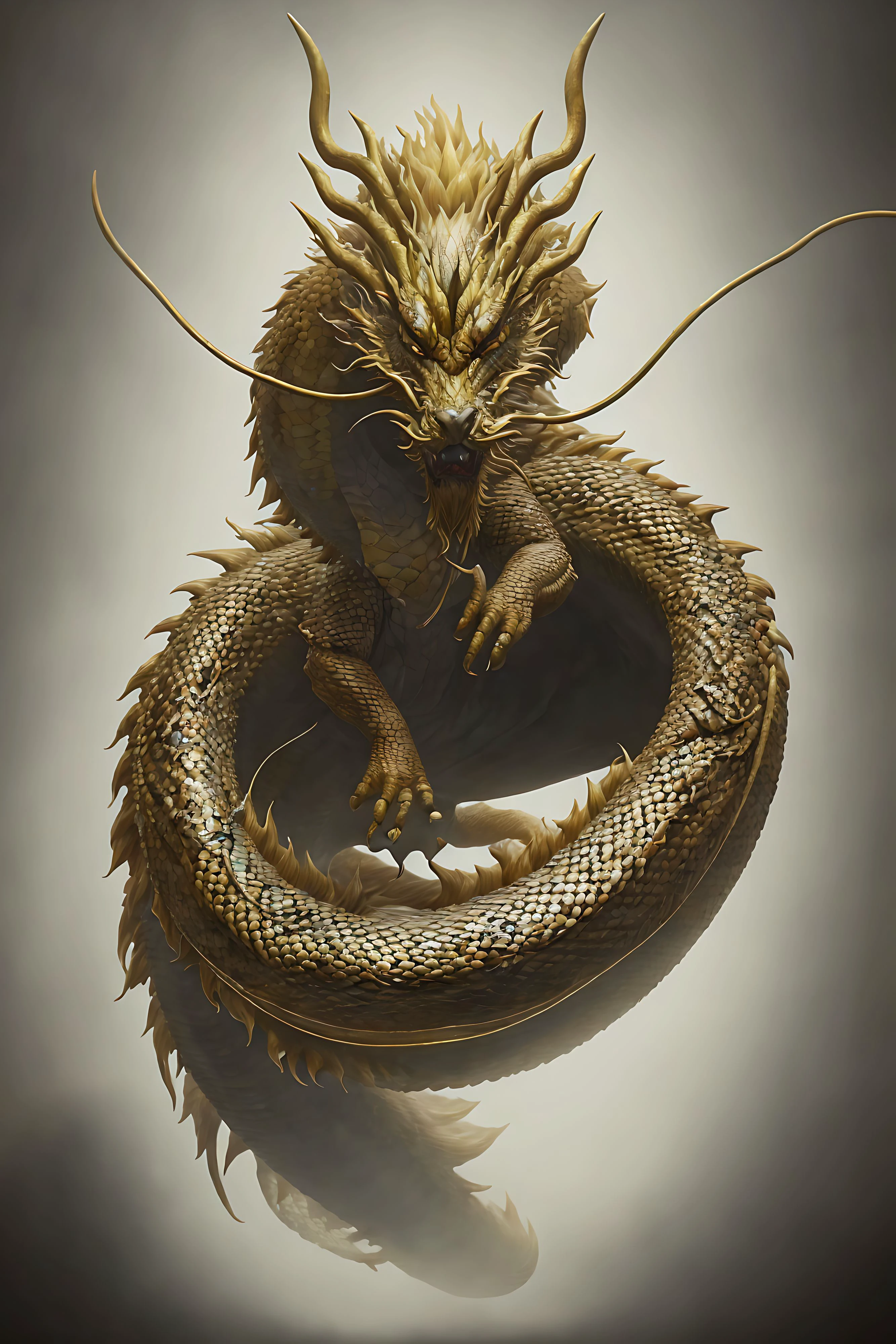 {high quality}, simple background, 
chinese dragon, serpentine long body, scaly skin, golden theme, claws, horns, 
<lora:0.8>