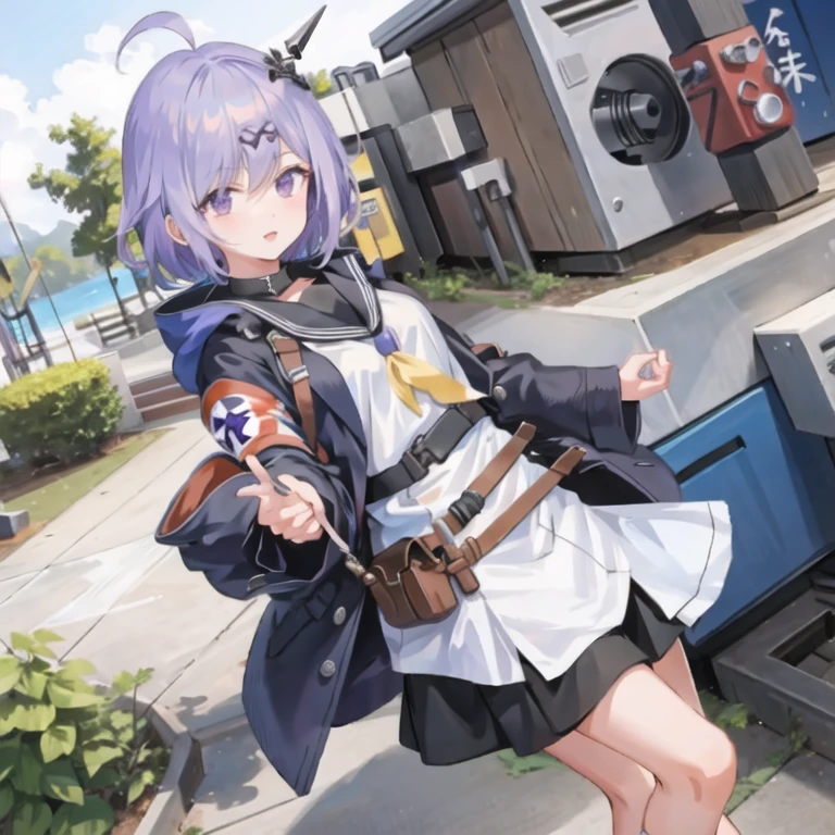 masterpiece, best quality, 1girl,(solo:1.3),standing,official art, simple background, close-up,looking at viewer,
SzumiyaAnju,short hair,ahoge, light purple hair,purple eyes,hair ornaments,