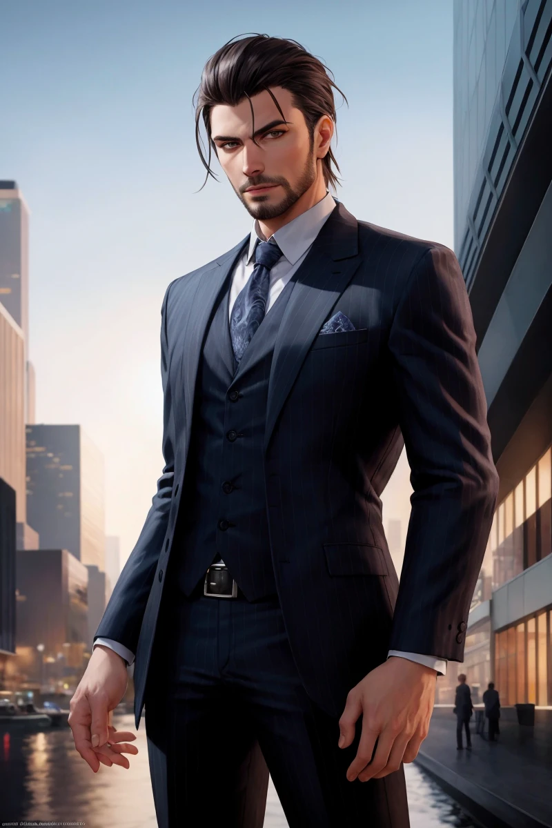 ((best quality)), ((masterpiece)), ((photorealistic)), (ultra detailed, intricately detailed), cowboy shot, full body, highly detailed skin, looking at the viewer, stunning gradient colors, no watermark signature, detailed background, closed mouth, insanely detailed, intricately detailed, ((masterpiece)), absurdres, HDR, UHD, 8K, (centered, centered in frame), (sharp focus, character focus), (detailed hands, perfect hands, hands with four fingers and one thumb), BREAK,
Cyberpunk, Shadowrun, Urban Fantasy, 1male, wearing a pinstripe suit, rugged, handsome, stubble, strong angular face, short brown hair, bright blue eyes, cybernetics, technology, artificial intelligence, AI, user interface, UI,