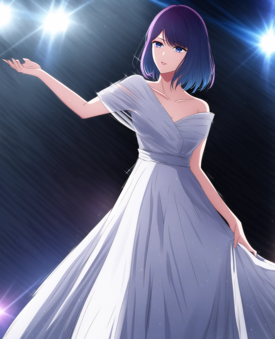 KurokawaAkane; fanart; 1girl, solo, blue eyes, cowboy shot, performance, drama, stage Theatre, ray tracing
. She is dressed in a flowing gown and she carries herself with poise and grace
<lyco:oshinoko_0414_extract32783_convP01_linearP04:1>