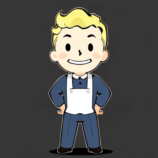 <lora:VaultBoyV1-000013:0.6>, VaultBoy, 1boy, solo, maid_uniform, blonde_hair, male_focus, chibi