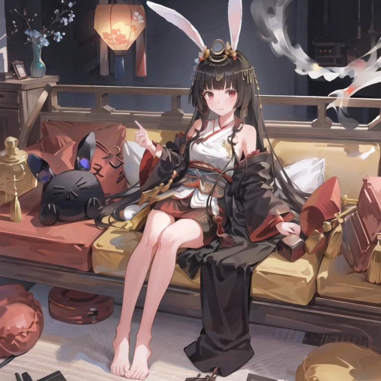 masterpiece, best quality, 1man,(solo:1.3),standing,official art, simple background, close-up,looking at viewer,
KaguyaHime,long hair,black hair,red eyes,rabbit ears,