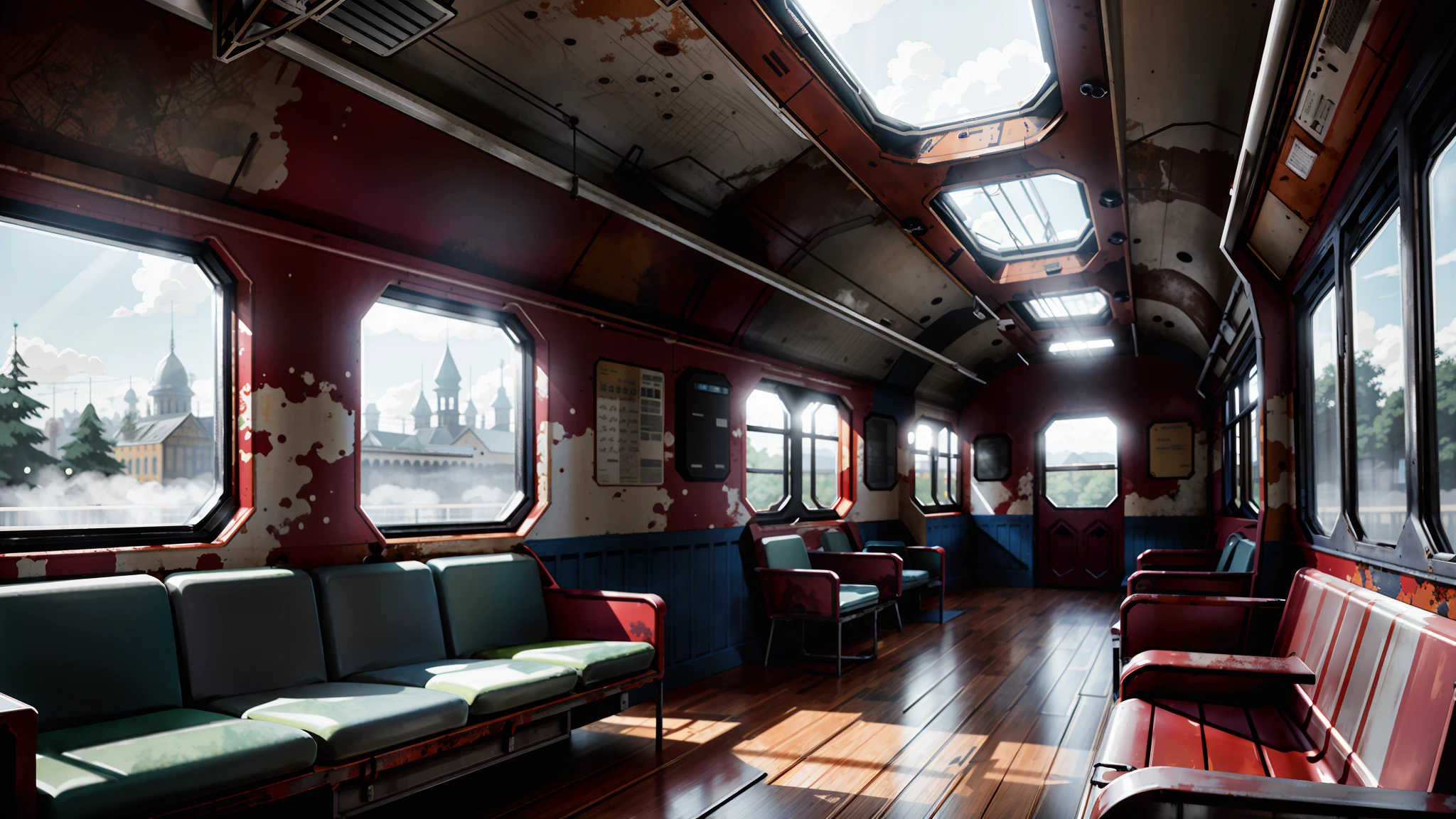 cel shading, (masterpiece), (best_quality), (illustration), anime background, official art, amazing Enchanted location design, a (rusted, moody:1.3) (train:1.3), fantasy