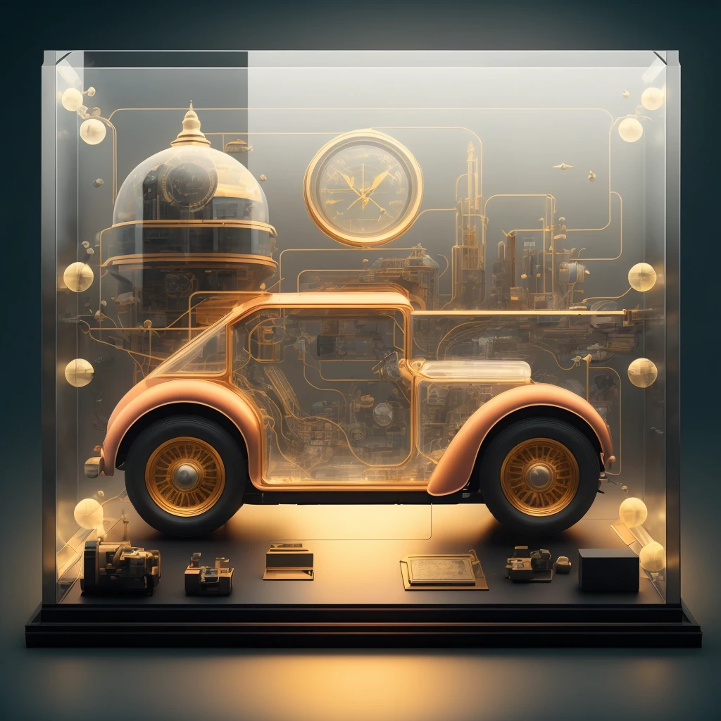 (knollingcase:1.2), (symmetry:1.1) , Vintage car, pink and gold and opal color scheme, beautiful intricate filegrid facepaint, intricate, high-resolution OLED GUI interface display, micro-details, octane render, photorealism, highly detailed, digital painting, artstation, concept art, smooth, sharp focus, labelled, overlays, oled display, annotated, technical, knolling diagram, technical drawing, display case, dramatic lighting, glow, dof, reflections, refractions