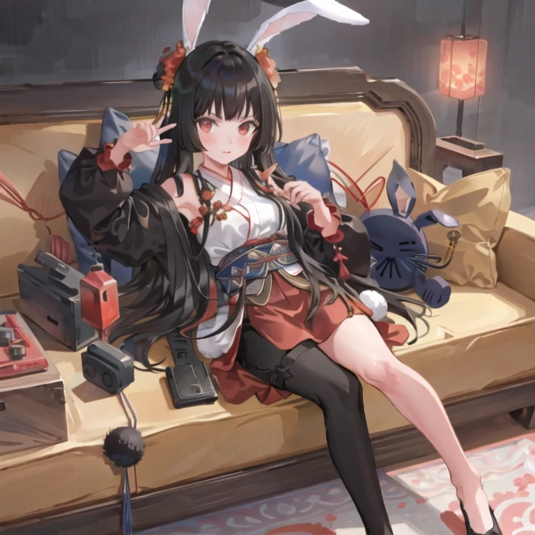 masterpiece, best quality, 1man,(solo:1.3),standing,official art, simple background, close-up,looking at viewer,
KaguyaHime,long hair,black hair,red eyes,rabbit ears,
