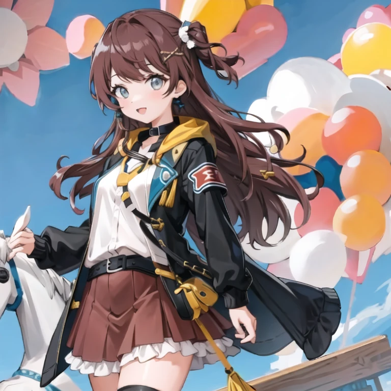 masterpiece, best quality, 1girl,(solo:1.3),standing,official art, simple background, close-up,looking at viewer,
ShinomiyaFuyumi,long hair,two sided ponytail,blue eyes,brown hair,dress,knitted coat,