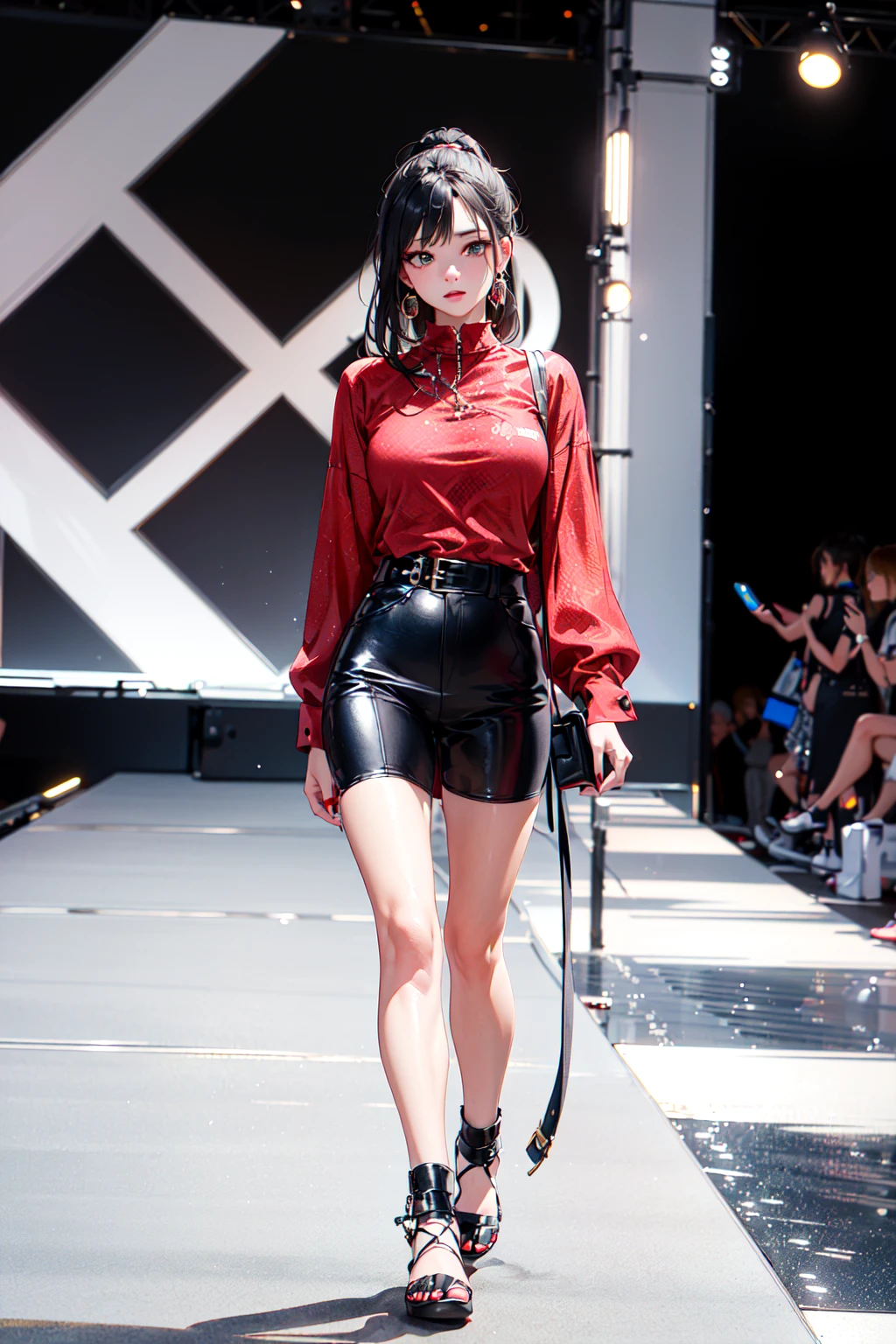 absurdres, highres, ultra detailed, (1girl, solo),
fashion, ready-to-wear clothing, Paris Collection, (Model wearing outfit and walking down runway:1.5),