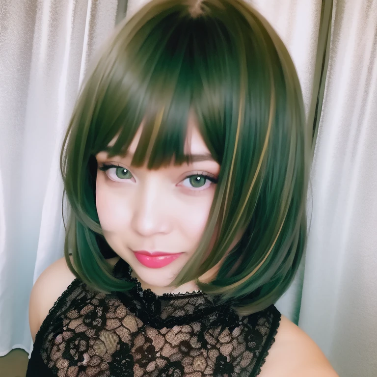 RAW photo,(high detailed skin:1.2), 8k uhd, dslr, soft lighting, high quality, film grain, Fujifilm XT3,MODELSHOOT STYLE,a fullbody portrait of a girl, beautiful woman, wearing a dress,green eyes,multicolored hair,model photo, medium hair, contest winner, charmed sexy look, <lora:virtualgeisha_v01:.8>